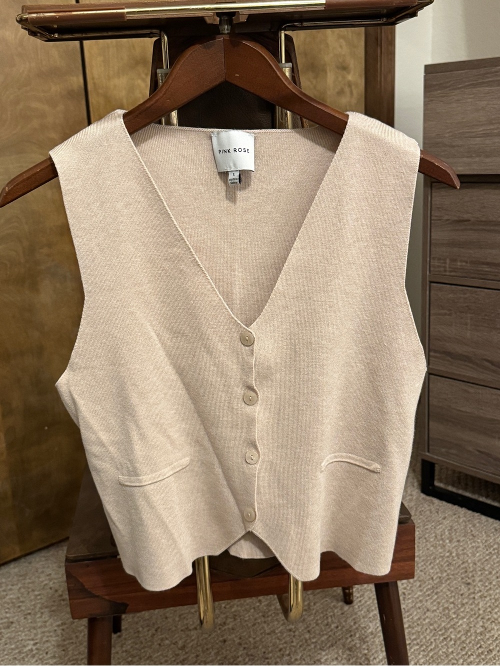 Pink Rose Knit Lounge Set in Light Beige